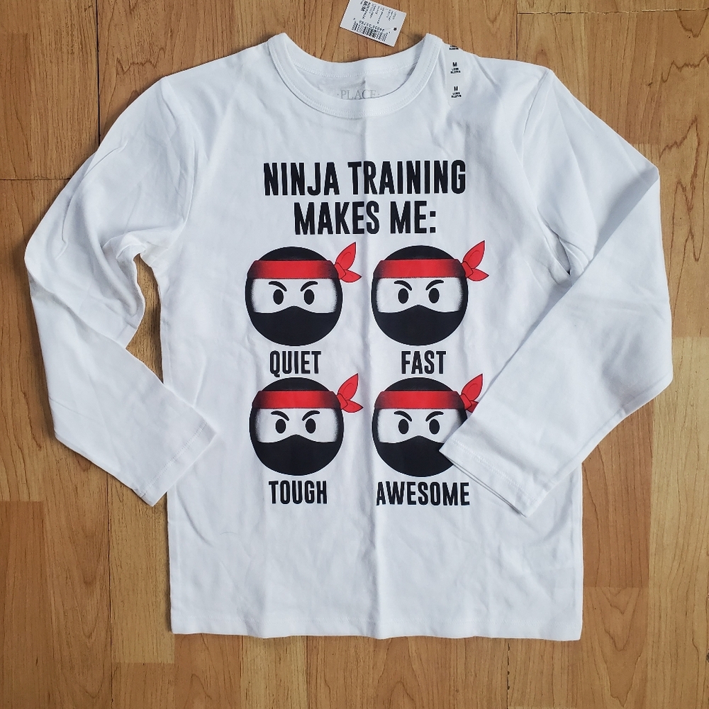 Long Sleeve White Ninja Tshirt Size M